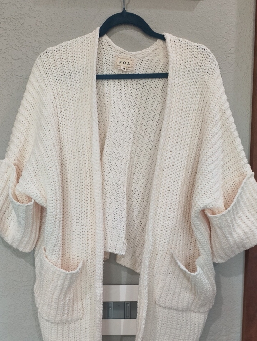 New POL Open-Front Chunky Knit Cardigan in Cream